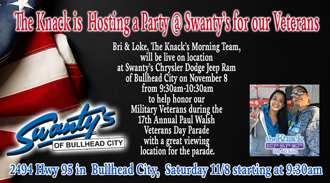 Veterans Day Party @ Swanty's of Bullhead City November 8 for 17th Annual Paul Walsh Veterans Day Parade